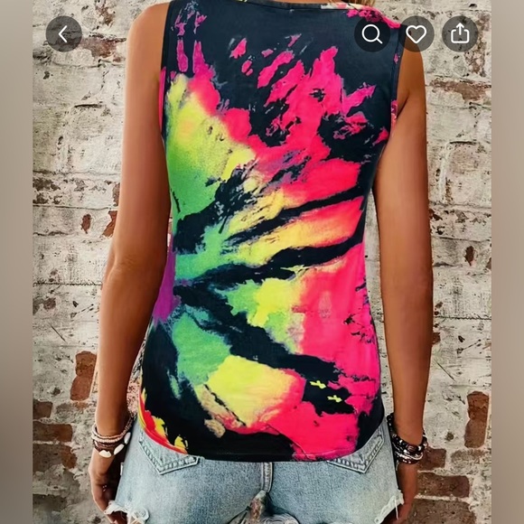 Bright Yellow Tie Dye Notched Neck Tank Top - Picture 2 of 2